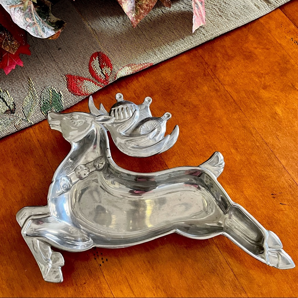 Vintage Lenox Yuletide Silver Tone/Metal Flying Reindeer Tray